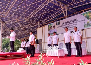 Apel Perdana Pasca Libur Hari Raya Idul Fitri dipipin Wakil Wali Kota Kotamobagu Rendy Virgiawan Mangkat