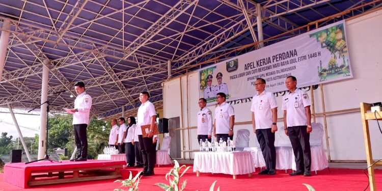 Apel Perdana Pasca Libur Hari Raya Idul Fitri dipipin Wakil Wali Kota Kotamobagu Rendy Virgiawan Mangkat